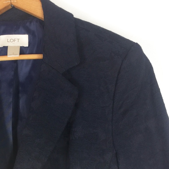 Ann Taylor Loft Navy Blue Floral Brocade Blazer - Picture 2 of 5